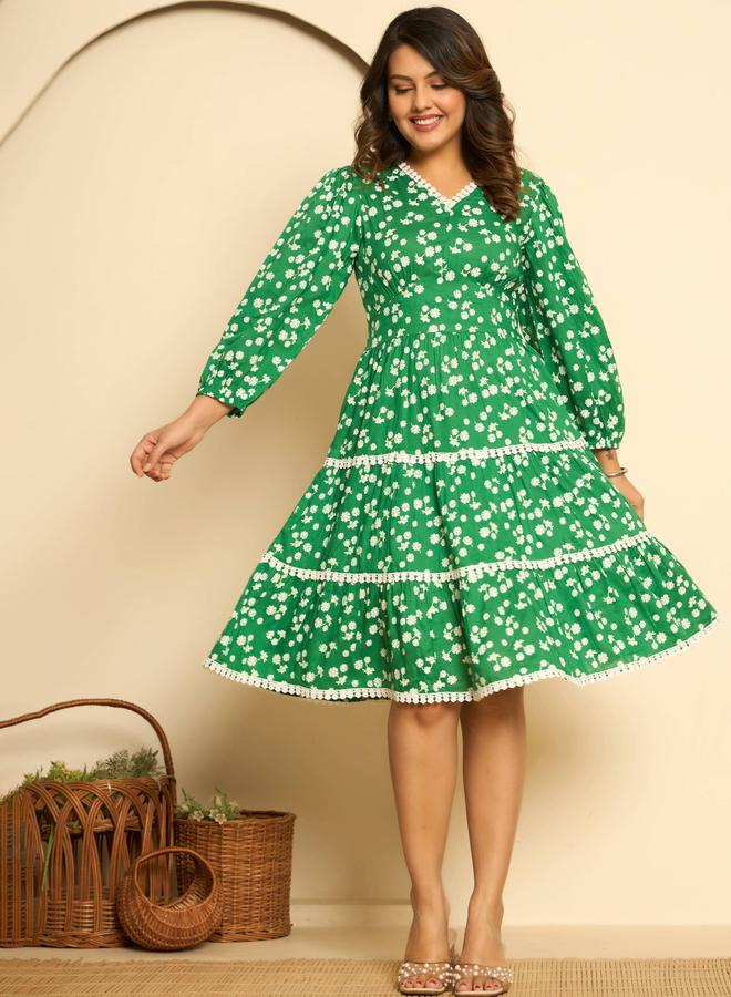 KASYA Green Floral Printed Dress - Image 4